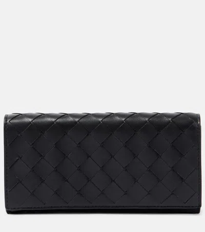 Bottega Veneta Intrecciato Large Leather Wallet In Black