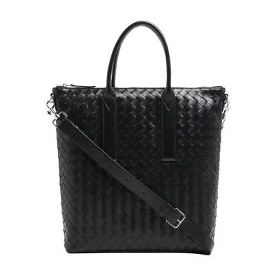 Bottega Veneta Intrecciato Large Size Zipped Tote Bag In Black
