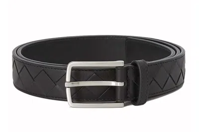 Pre-owned Bottega Veneta Intrecciato Leather 1in Belt Black