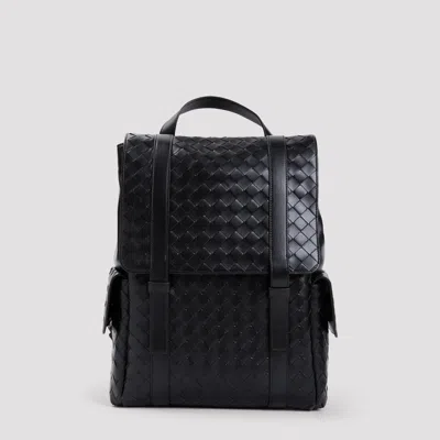 Bottega Veneta Intrecciato Leather Backpack In Black Silver