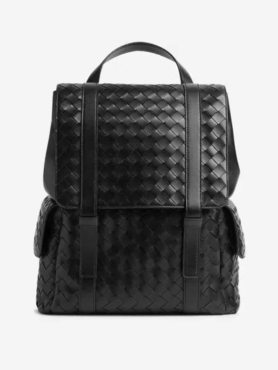 Bottega Veneta Intrecciato Leather Backpack In Two Exterior Pockets With Flap