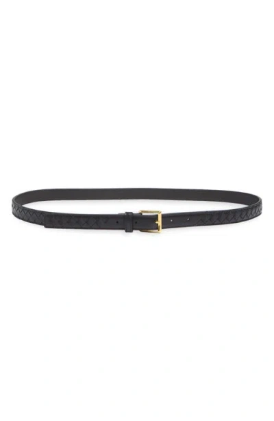 Bottega Veneta Intrecciato Leather Belt In Black