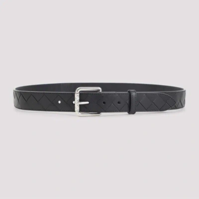 Bottega Veneta Intrecciato Leather Belt 95 In Black