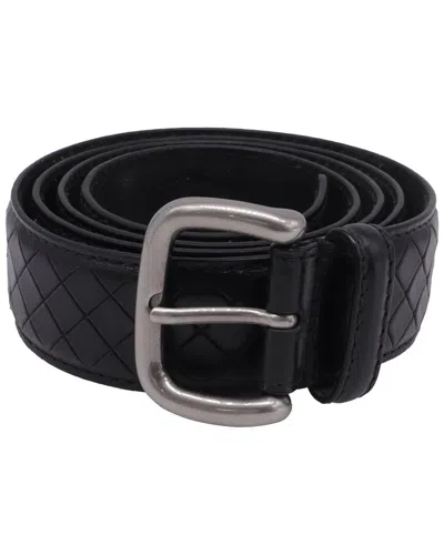 Bottega Veneta Intrecciato Leather Belt (authentic Pre-loved) In Black