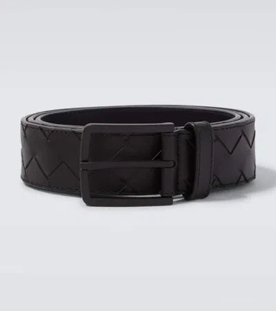 Bottega Veneta Intrecciato Leather Belt In Black