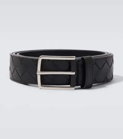 Bottega Veneta Intrecciato Leather Belt In Black