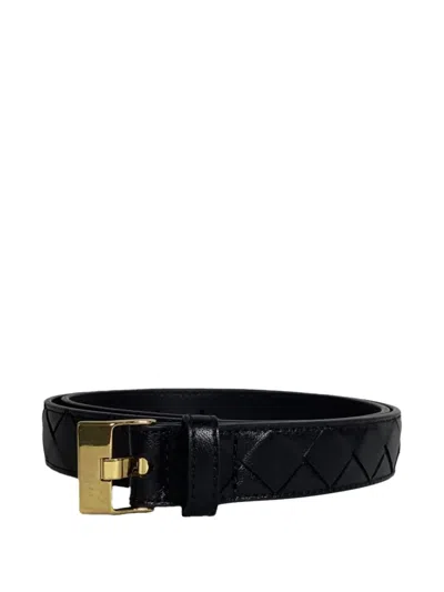 Pre-owned Bottega Veneta Intrecciato Leather Belt In Black