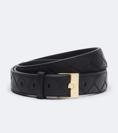 Bottega Veneta Intrecciato Leather Belt In Black
