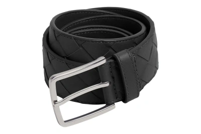 Pre-owned Bottega Veneta Intrecciato Leather Belt Black