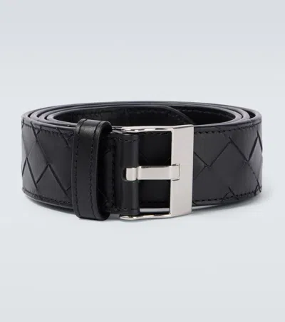 Bottega Veneta Intrecciato Leather Belt In Blacksilver