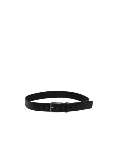 Bottega Veneta Rectangle Buckle Belt In Intrecciato Leather In Inkwell