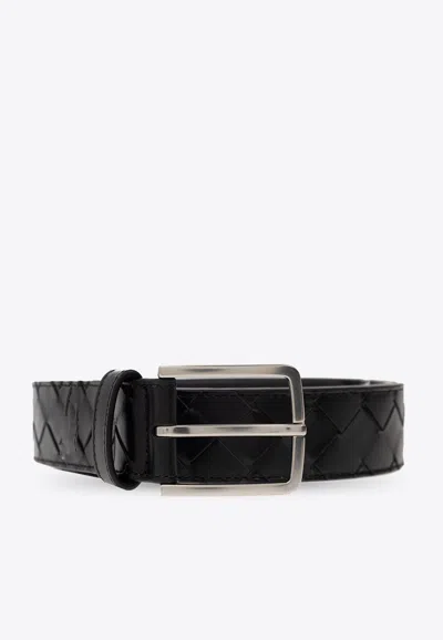 Bottega Veneta Intrecciato Leather Belt In Black