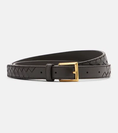 Bottega Veneta Intrecciato Leather Belt In Brown