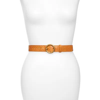 Bottega Veneta Intrecciato Leather Belt In Clay/gold