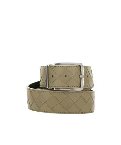 Bottega Veneta Intrecciato Leather Belt In Gray