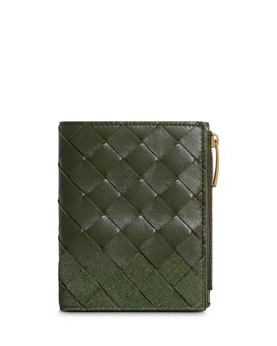 Bottega Veneta Intrecciato Leather Bi Fold Wallet In Green