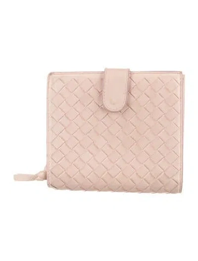 Pre-owned Bottega Veneta Intrecciato Leather Bi-fold Wallet Intrecciato Weave Wallet In Pink