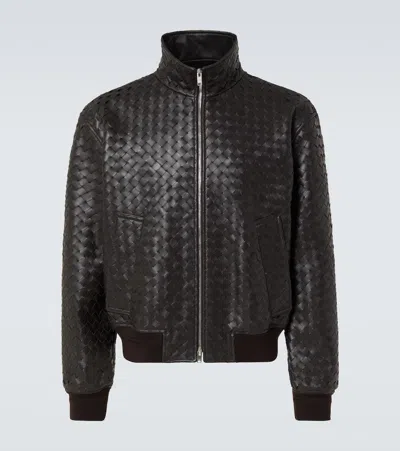 Bottega Veneta Intrecciato Leather Blouson In Brown