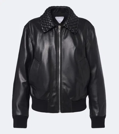 Bottega Veneta Intrecciato Leather Blouson Jacket In Black
