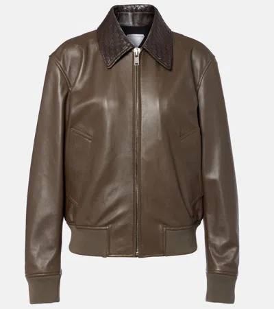 Bottega Veneta Intrecciato Leather Blouson Jacket In Green