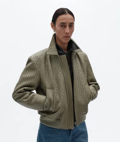 Bottega Veneta Intrecciato Leather Blouson In Tarragon