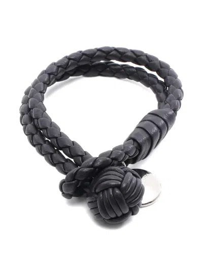 Pre-owned Bottega Veneta Intrecciato Leather Bracelet In Black