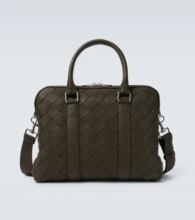 Bottega Veneta Leather Intrecciato Briefcase In Grey