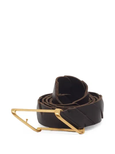 Pre-owned Bottega Veneta Intrecciato Leather Buckle Belt In Brown