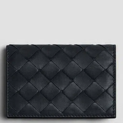 Bottega Veneta Intrecciato Leather Business Card Case In ["black","gold Tone","two Tone"]