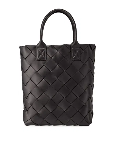 Bottega Veneta Intrecciato Leather Cabat Tote Bag In Black