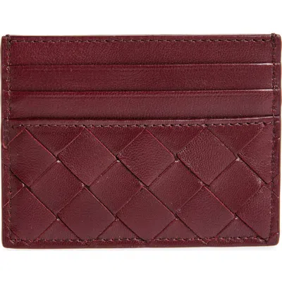 Bottega Veneta Intrecciato Leather Card Case In 2247 Barolo-gold