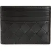 Bottega Veneta Intrecciato Leather Card Case In 8425 Black-gold