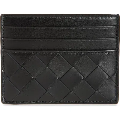 Bottega Veneta Intrecciato Leather Card Case In 8425 Black-gold