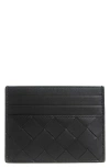 Bottega Veneta Intrecciato Leather Card Case In 8803 Black/silver