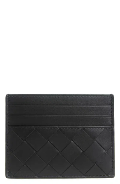 Bottega Veneta Intrecciato Leather Card Case In Nero