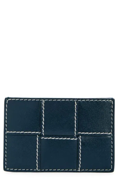 Bottega Veneta Intrecciato Leather Card Case In Blue