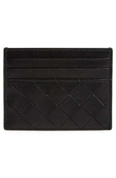 Bottega Veneta Womens Black-gold Double-faced Intrecciato Leather Card Holder In Black-silver