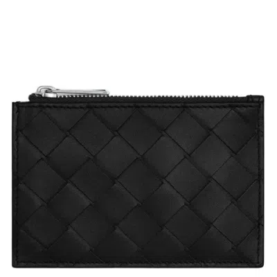 Bottega Veneta Intrecciato Leather Card Case In ["black","silver Tone"]