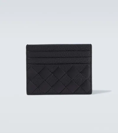 Bottega Veneta Intrecciato Leather Card Holder In Black