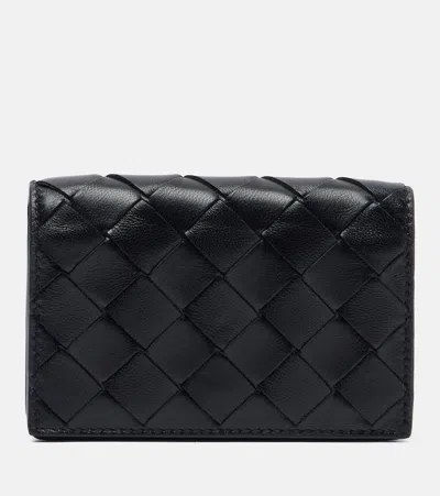 Bottega Veneta Intrecciato Leather Card Holder In Black