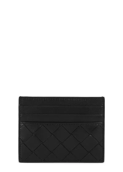 Bottega Veneta Intrecciato Leather Card Holder In Black