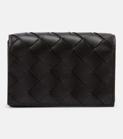 Bottega Veneta Intrecciato Leather Card Holder In Brown