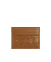 Bottega Veneta Intrecciato Leather Card Holder In Brown