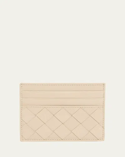 Bottega Veneta Intrecciato Leather Card Holder In Ecru Glacier