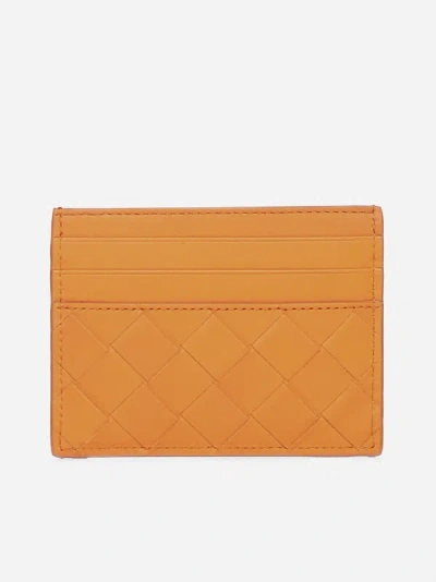 Bottega Veneta Intrecciato Leather Card Holder In Orange