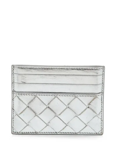 Pre-owned Bottega Veneta Intrecciato Leather Card Holder In Silver