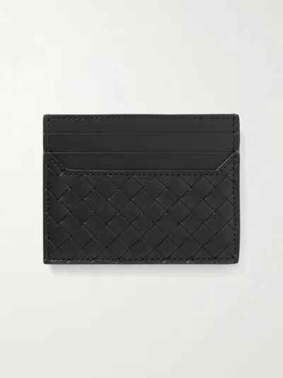Bottega Veneta Intrecciato Leather Open Top Cardholder In Black