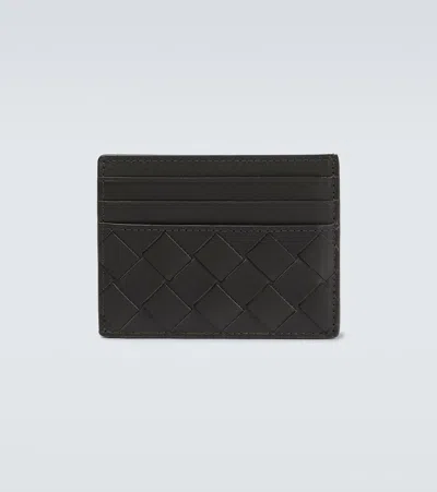 Bottega Veneta Intrecciato Leather Cardholder In Dark Green-silver