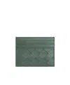 Bottega Veneta Aloe-gold Intrecciato Leather Card Holder In Green