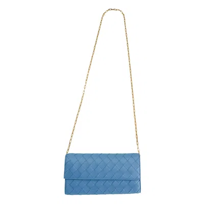 Pre-owned Bottega Veneta Intrecciato Leather Chain Wallet 'sky Blue' | Women's Size Onesize